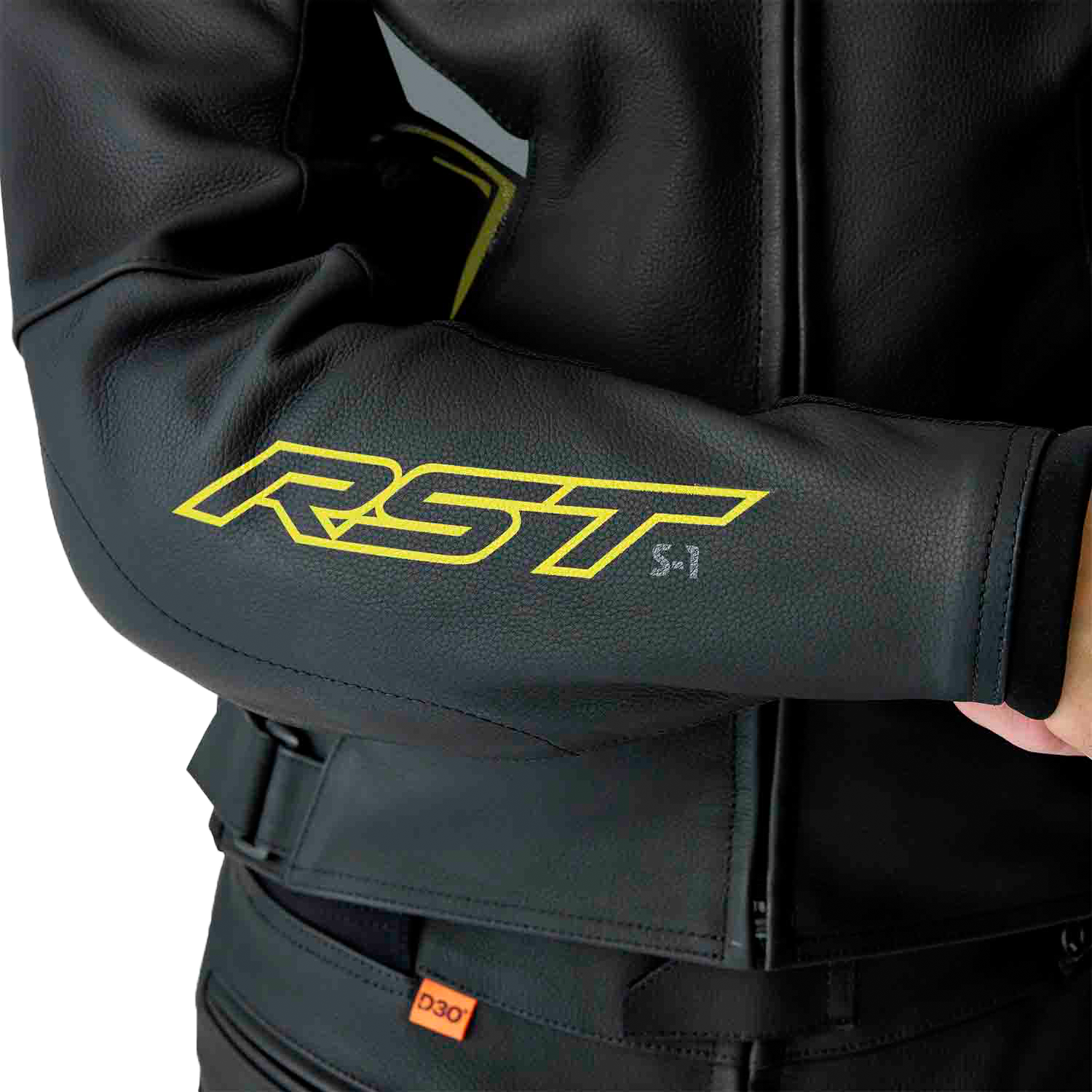 RST S-1 CE Men's Leather Jacket - Black / Grey / Fluorescent Yellow - View 23