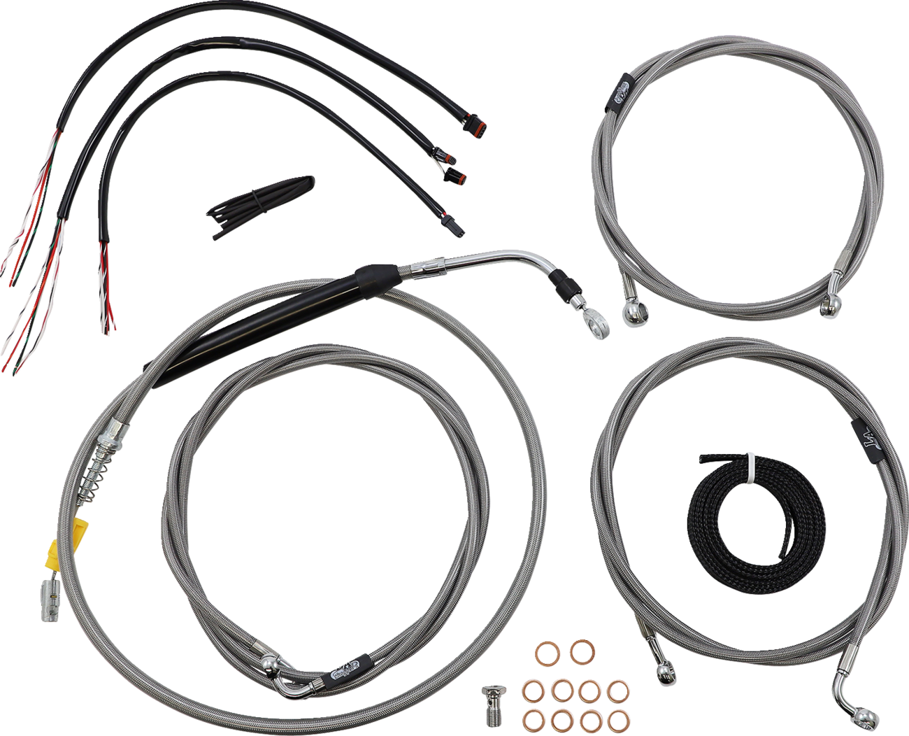 LA CHOPPERS Complete Stainless Braided Handlebar Cable/Brake Line Kit — Cable Kit