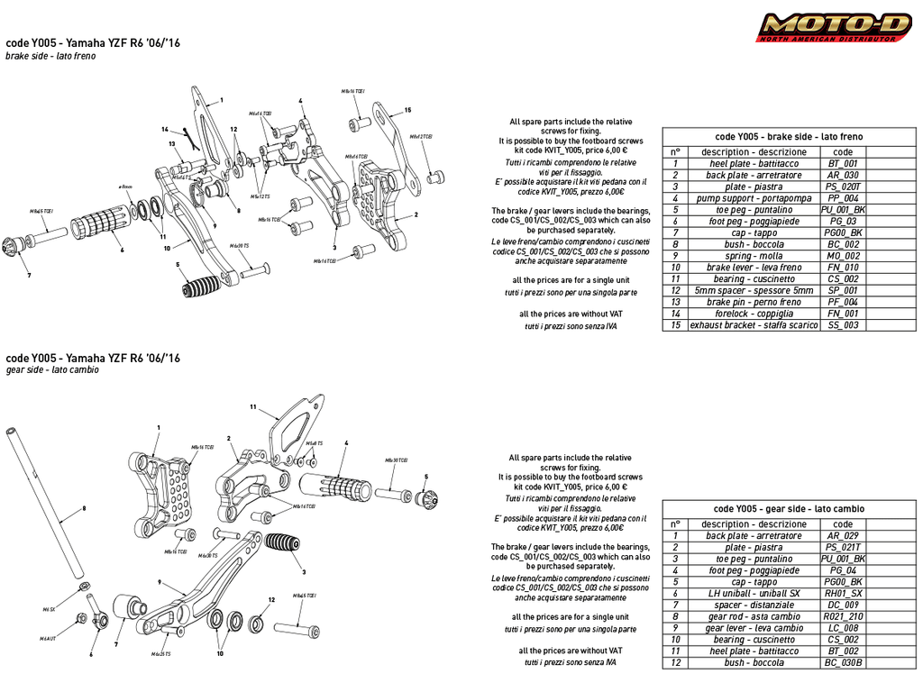 Bonamici Yamaha R6 Rearsets (06-16)