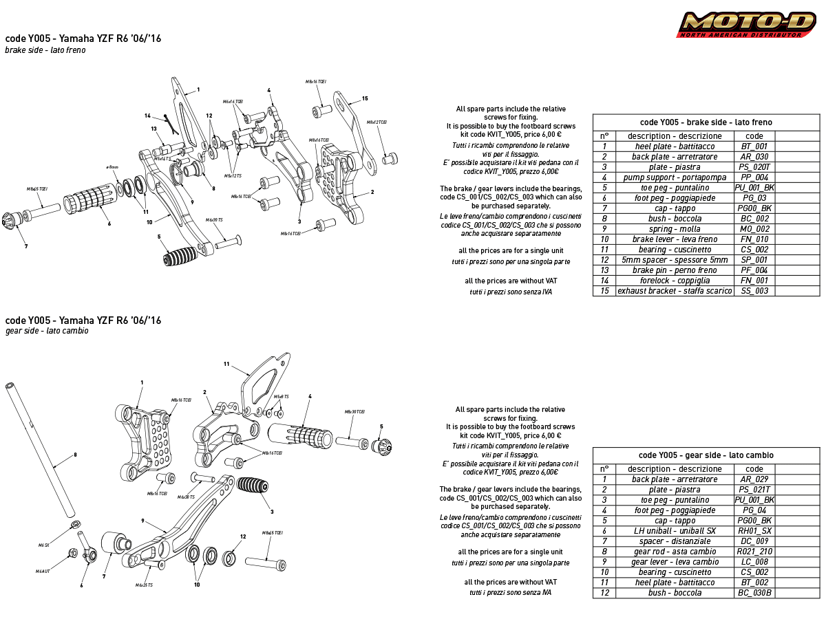 Bonamici Yamaha R6 Rearsets (06-16)