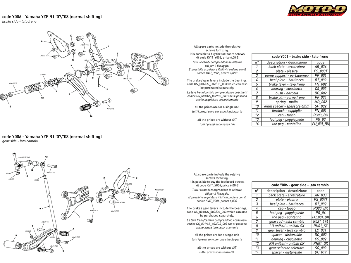 Bonamici Yamaha R1 Rearsets (07-08)
