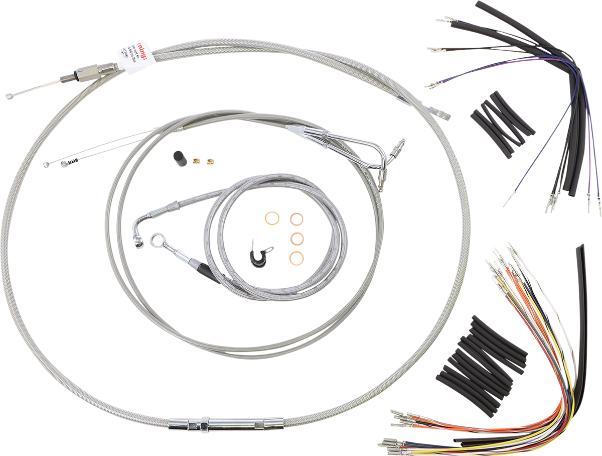 BURLY BRAND Complete Stainless Braided Handlebar Cable/Brake Line Kit - 14" Ape Hangers / '00-'06 FLST 0610-0710