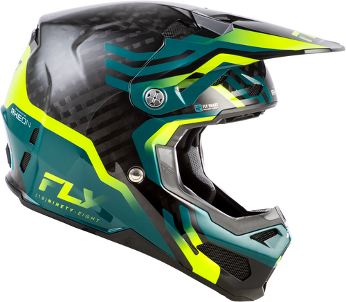 FLY Racing Formula S Carbon Byte Youth Helmet (2026) - Black Carbon / Teal / Lime - View 30