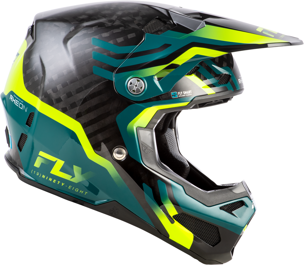 FLY Racing Formula S Carbon Byte Youth Helmet (2026) - Black Carbon / Teal / Lime - View 14
