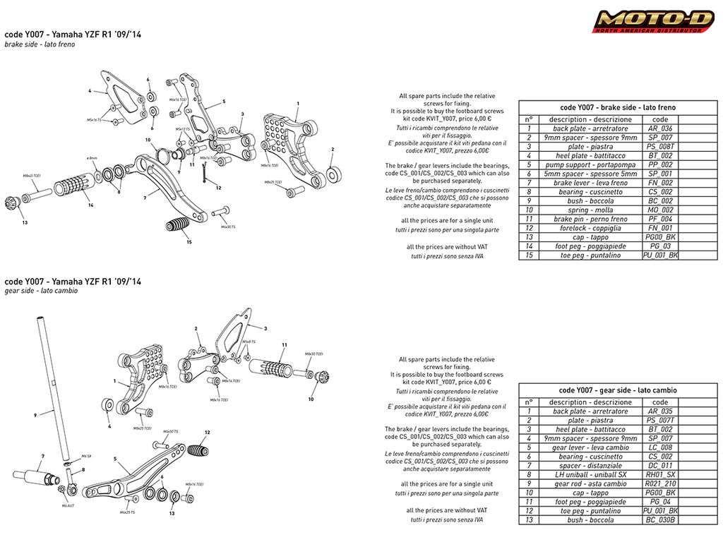 Bonamici Yamaha R1 Rearsets (09-14)
