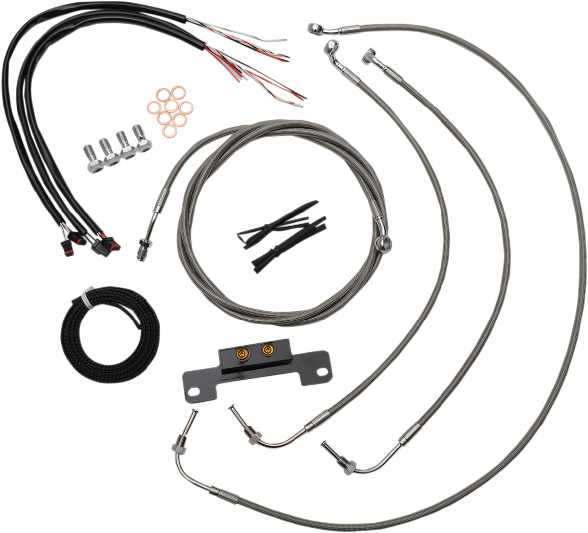 LA CHOPPERS Complete Stainless Braided Handlebar Cable/Brake Line Kit — Cable Kit