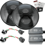 Eagle Lights 7" Round Black LED Projector Headlights (Pair) for Jeep Wrangler CJ JK TJ 97-2017 with Pair of Anti Flicker Harnesses