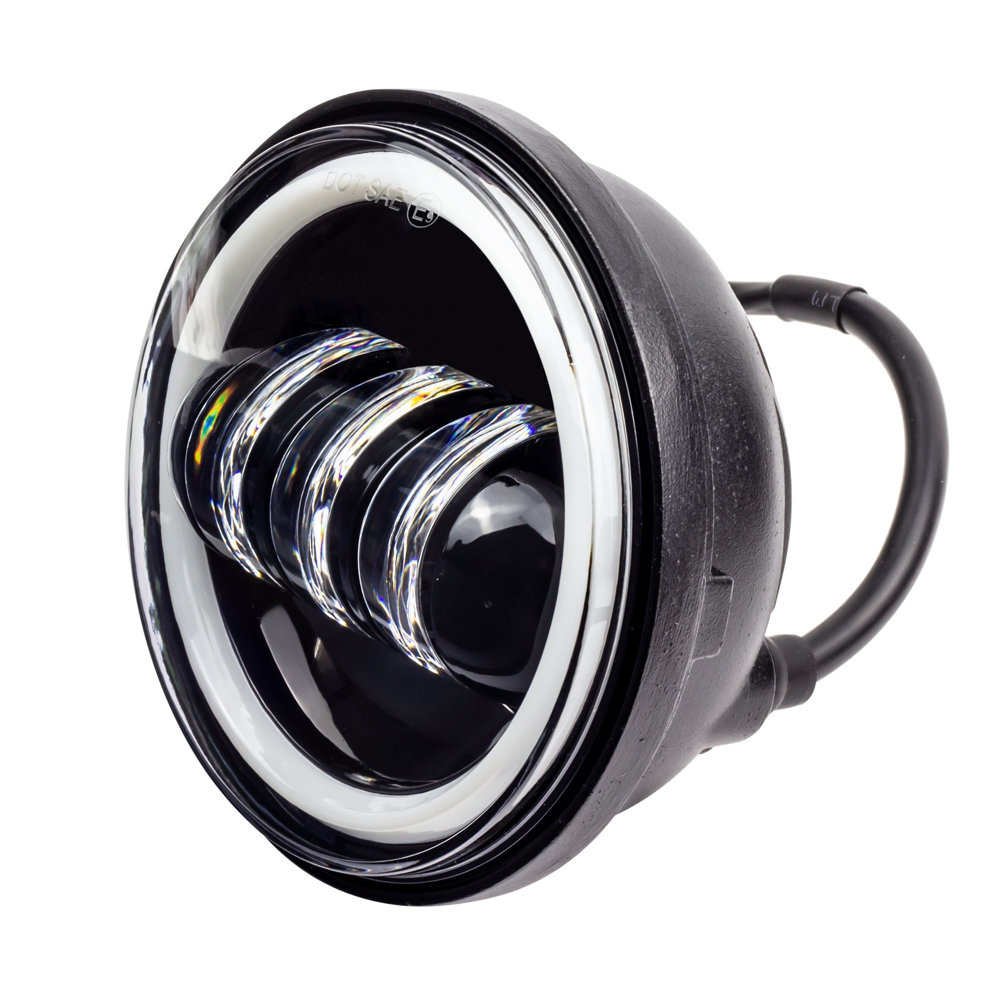 Eagle Lights 7" LED Headlight and 4.5" LED Passing Light Kit with Halo Rings for Harley-Davidson and Indian Motorcycles - Generation I / Black