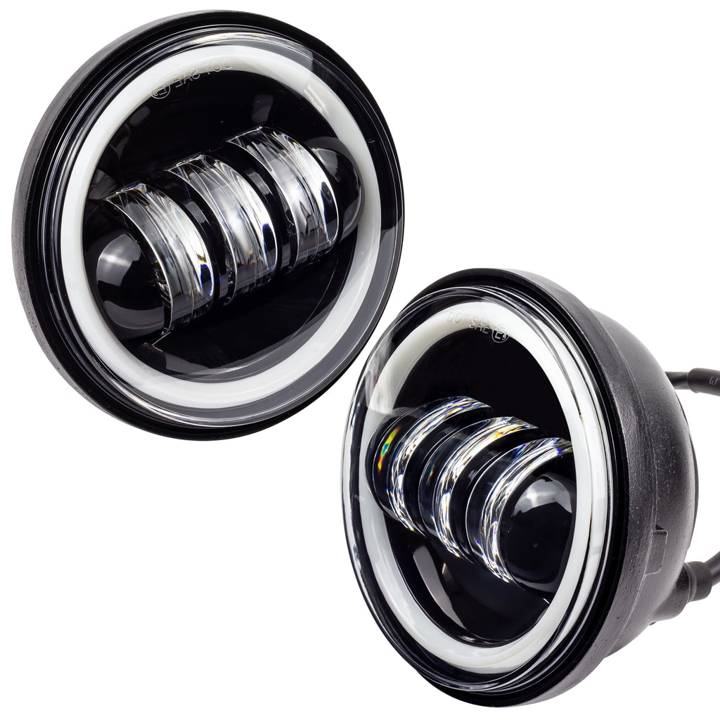 Eagle Lights 7" LED Headlight and 4.5" LED Passing Light Kit with Halo Rings for Harley-Davidson and Indian Motorcycles - Generation I / Black