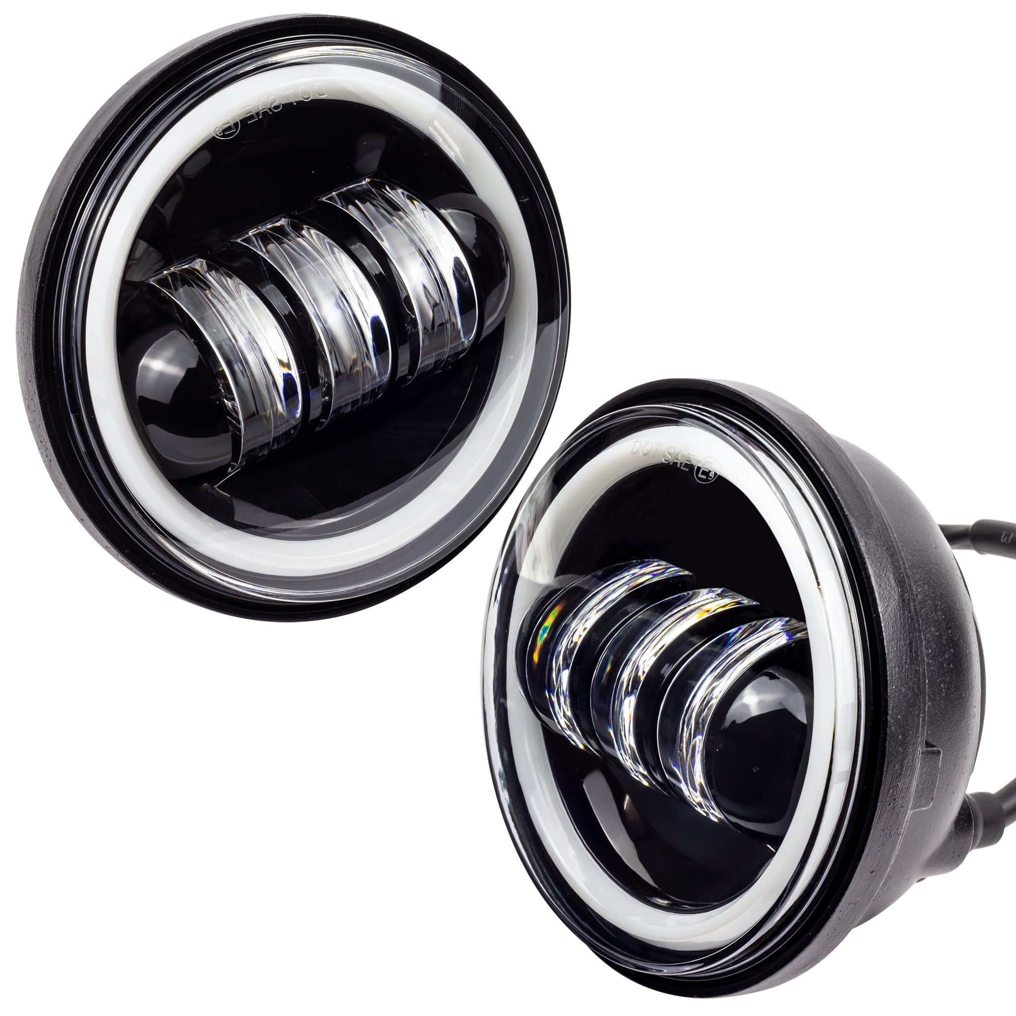 Eagle Lights 7" LED Headlight and 4.5" LED Passing Light Kit with Halo Rings for Harley-Davidson and Indian Motorcycles - Generation I / Black