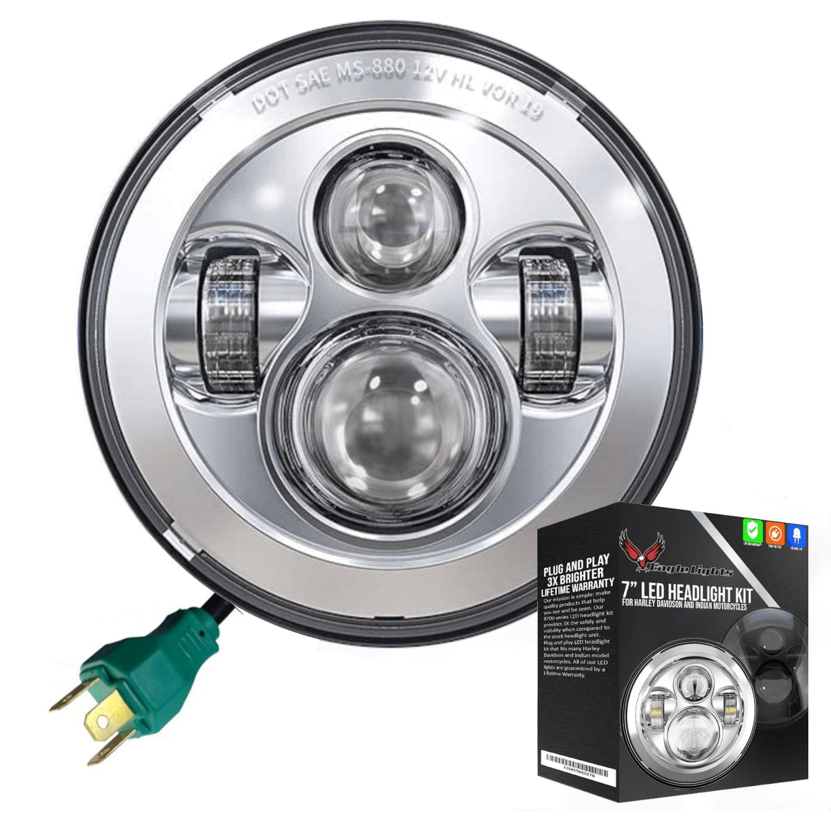 Eagle Lights 7" LED Headlight for Harley-Davidson® and Indian® Motorcycles - Generation I / Chrome Kit