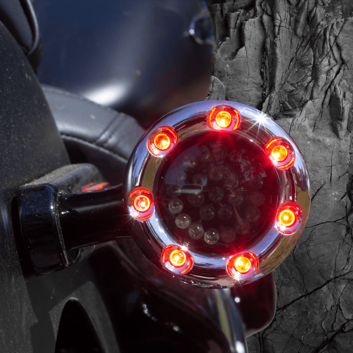 Eagle Lights Infinity Beam 2” Rear LED Turn Signals w/ Running and Brake Lights LED Ring Covers for Harley-Davidson® - Rear 1157 / Red LEDs