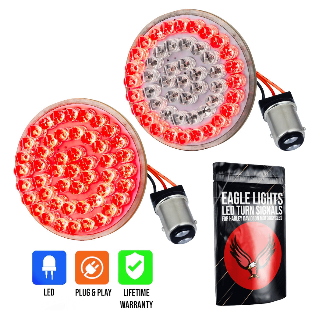 Eagle Lights 2" Rear LED Turn Signals, Running and Brake Lights for Harley-Davidson® Motorcycles- Generation I / 1157 Base / Red