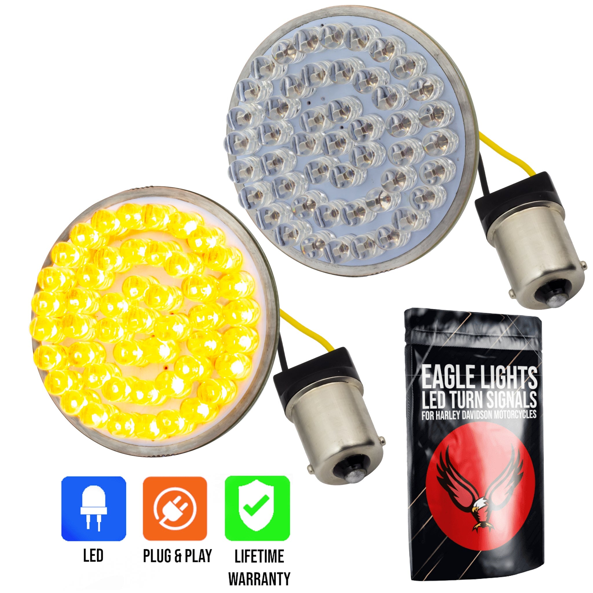 Eagle Lights 2" Rear LED Turn Signals for Harley-Davidson Motorcycles- Generation I / 1156 Base / Amber