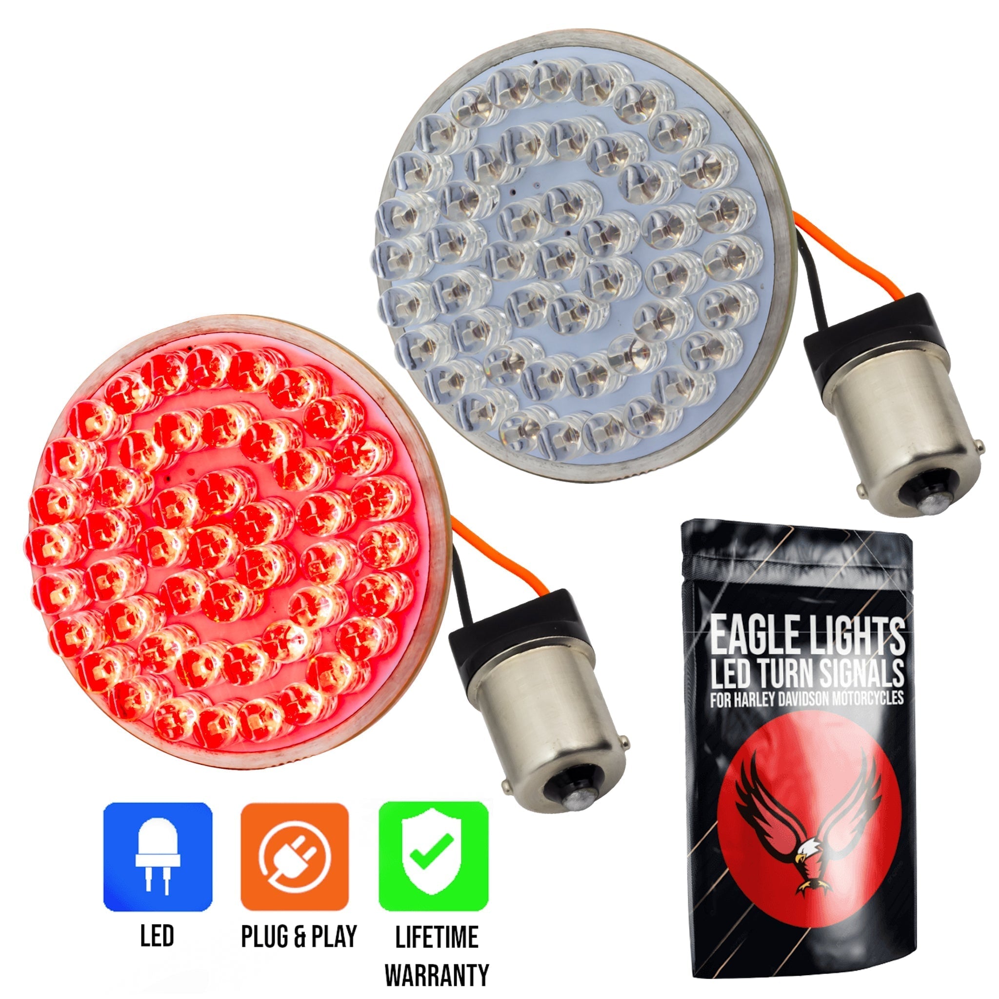 Eagle Lights 2" Rear LED Turn Signals for Harley-Davidson Motorcycles- Generation I / 1156 Base / Red