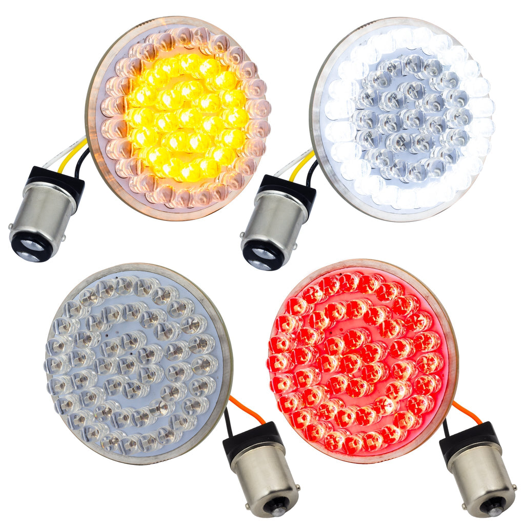 Eagle Lights 2” LED Turn Signal and Running Light Kit for Harley-Davidson® Motorcycles- Generation I / 1157 Front / 1156 Red Rear