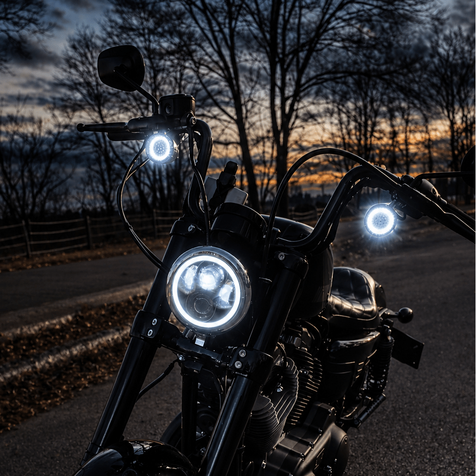 Eagle Lights 2” Front LED Turn Signal with Halo Running Light Kit for Harley-Davidson® - White Halo Ring / Amber Turn Signal / 1157 Base