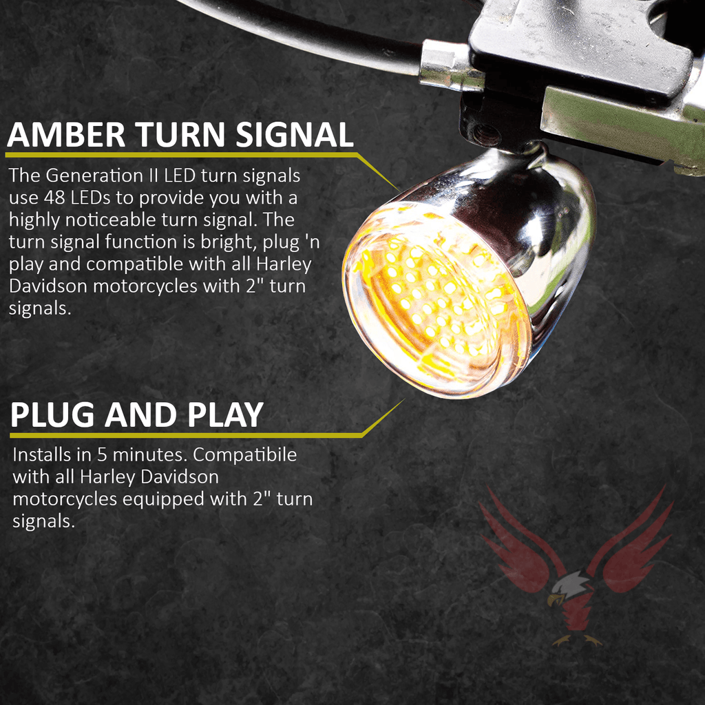 Eagle Lights 2" Generation II Front and Rear LED Turn Signals Kit for Harley-Davidson® Motorcycles- Front 1157 / Rear 1156 / Rear LEDs Red