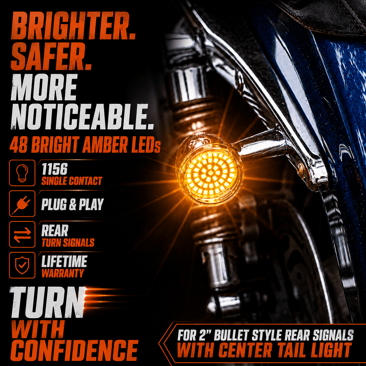 Eagle Lights Midnight Edition Generation II Amber LED Premium Rear Turn Signals - 1156 Base