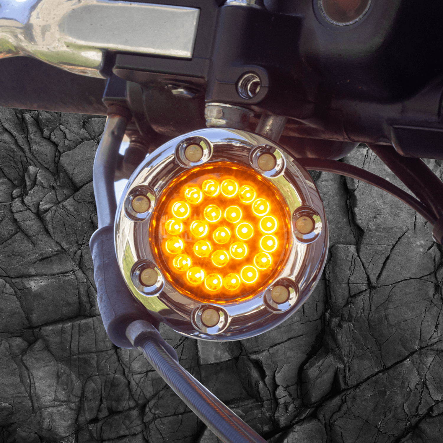 Eagle Lights 2” Infinity Beam Front LED Turn Signals with Integrated Trim Rings and White Halo Running Lights for Harley-Davidson® Motorcycles