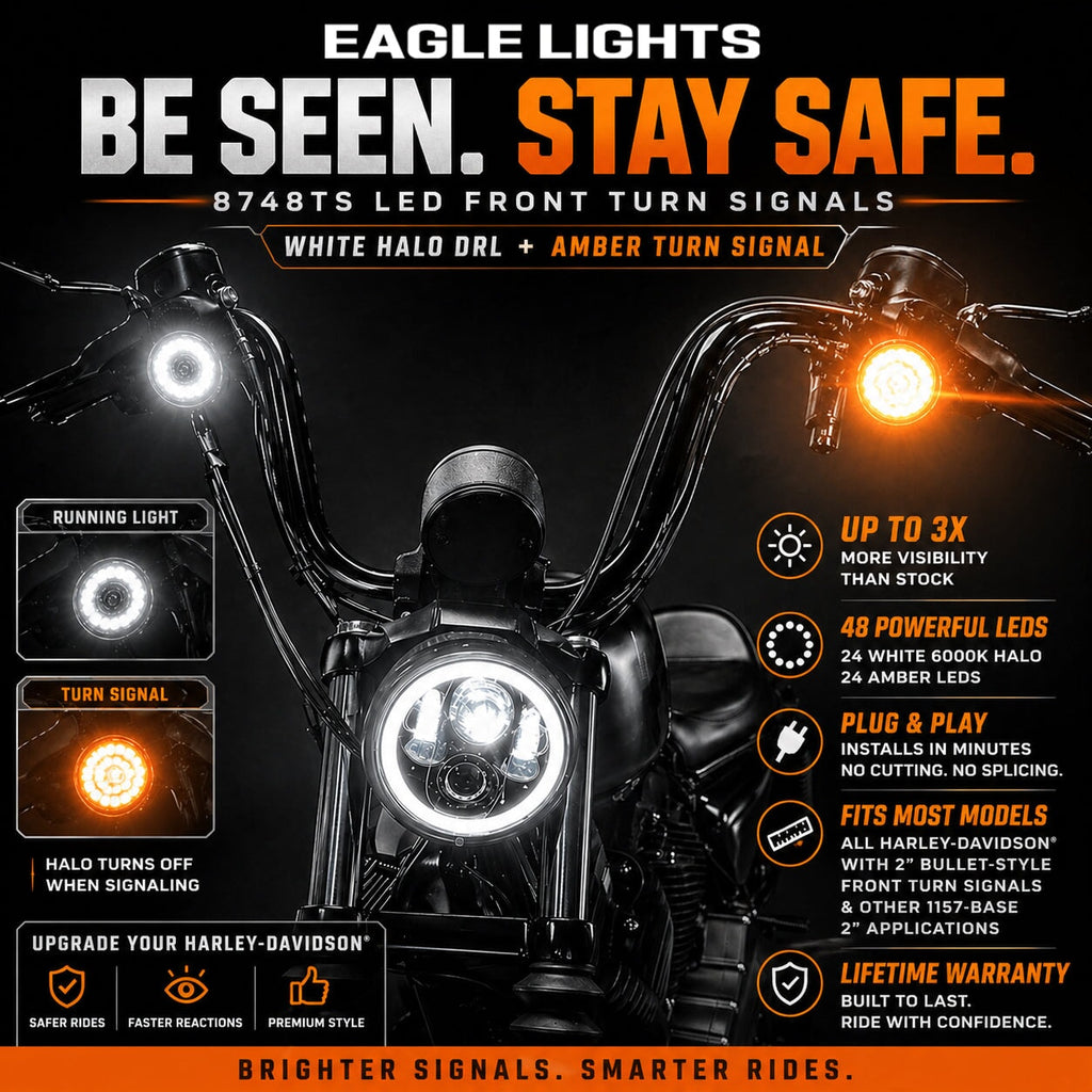Eagle Lights 2” LED Turn Signal and Running Light Kit for Harley-Davidson® Motorcycles - Generation I / 1157 Front / 1156 Amber Rear