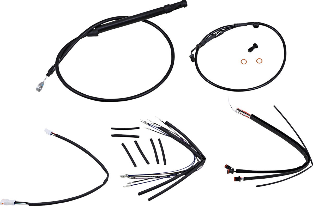 BURLY BRAND Handlebar Cable/Brake Line Kit for Burly Ape Handlebars - 14" Gorilla / Softail/Touring / Black 0662-0710