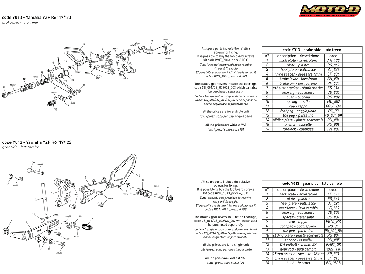Bonamici Yamaha R6 Rearsets (2017+)