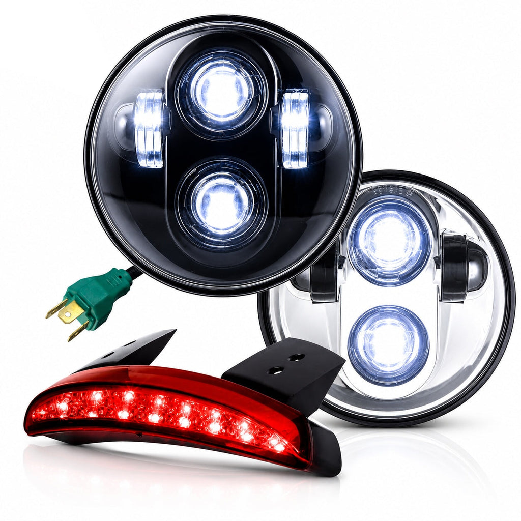 Eagle Lights 5-3/4" (5.75") Round Harley LED Headlight and Red LED Taillight Conversion / Upgrade Kit for Harley Sportster / Dyna