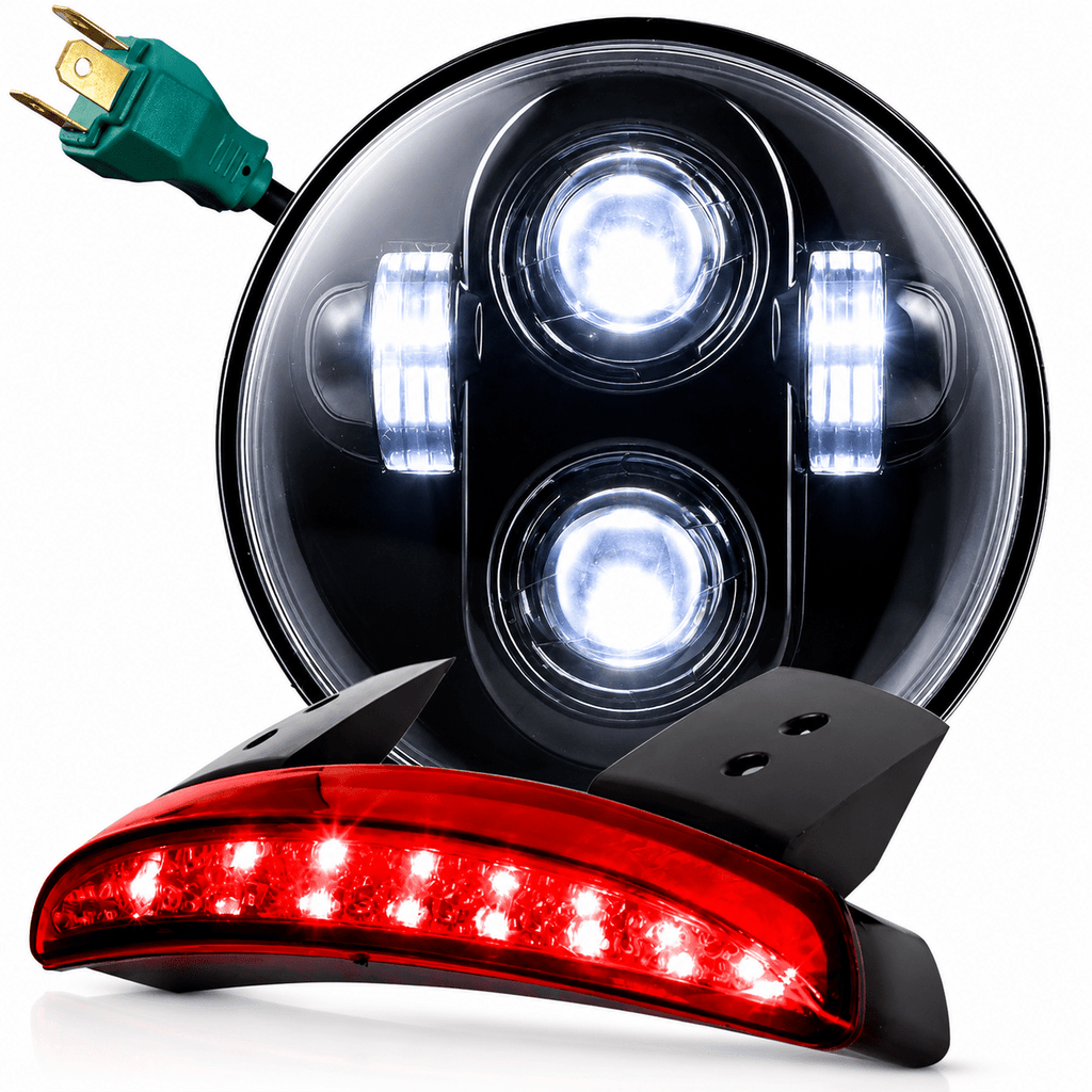 Eagle Lights 5-3/4" (5.75") Round Harley LED Headlight and Red LED Taillight Conversion / Upgrade Kit for Harley Sportster / Dyna