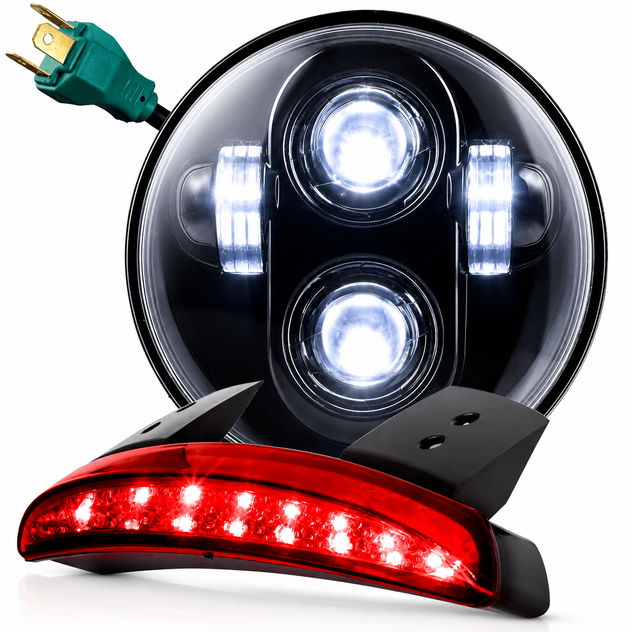 Eagle Lights 5-3/4" (5.75") Round Harley LED Headlight and Red LED Taillight Conversion / Upgrade Kit for Harley Sportster / Dyna