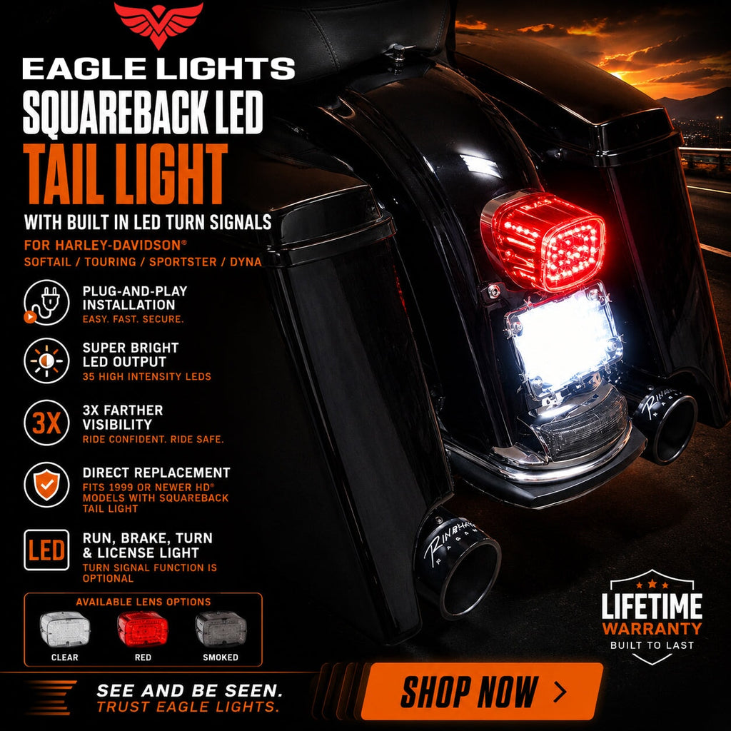 Eagle Lights Squareback LED Replacement Harley-Davidson® Softtail / Touring / Sportster / Dyna Tail Light with Built In LED Turn Signals