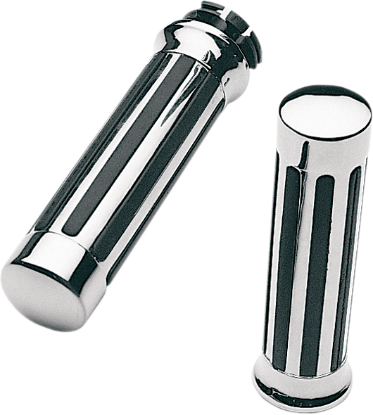 PRO-ONE PERF.MFG. Custom Chrome Rail Style Rubber Grips - Ribs - Roy Star - Chrome 802450