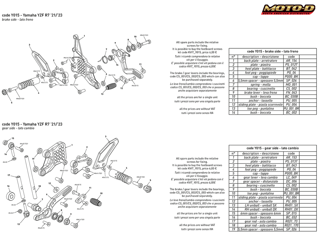 Bonamici Yamaha R7 Rearsets