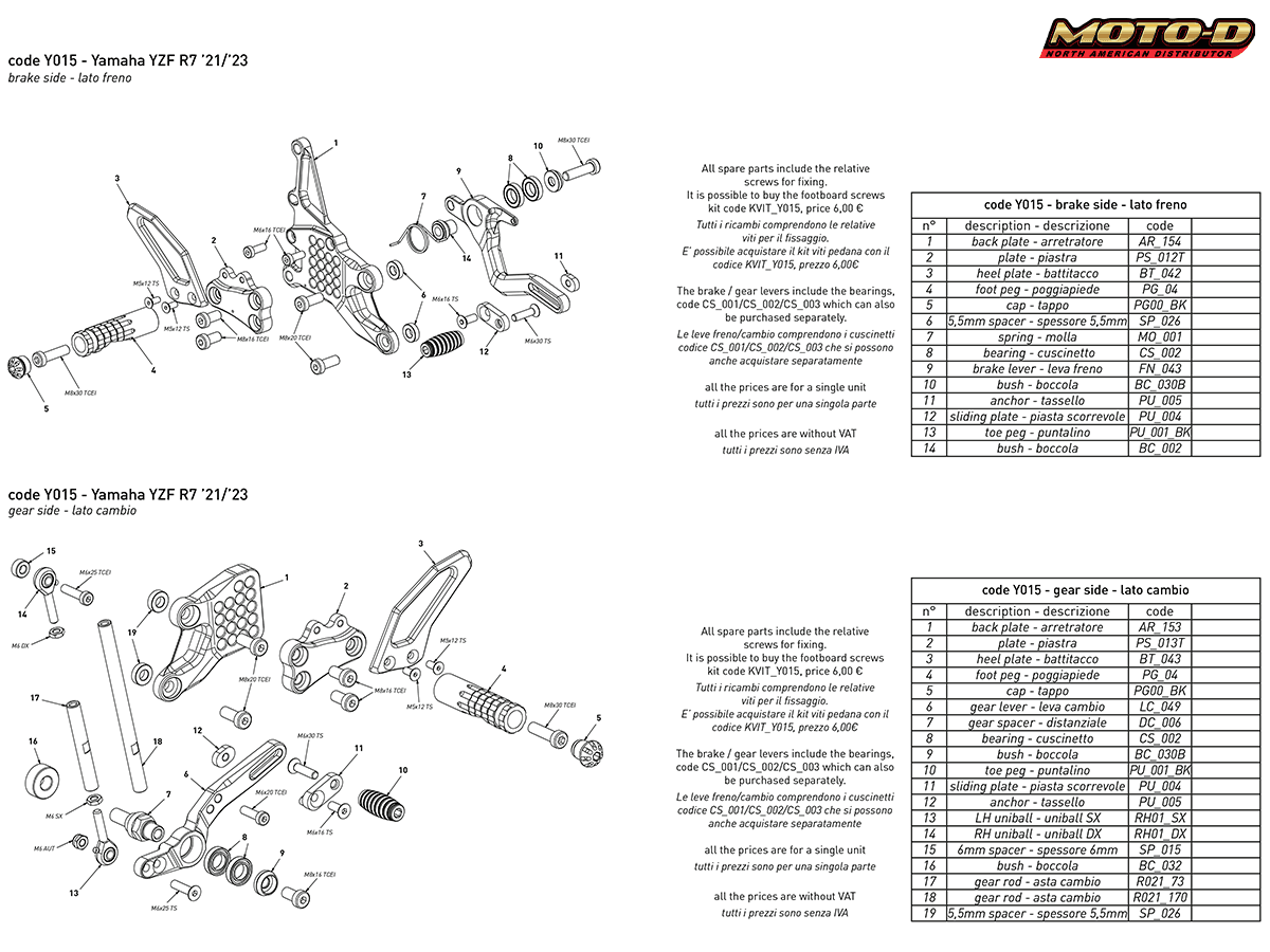 Bonamici Yamaha R7 Rearsets