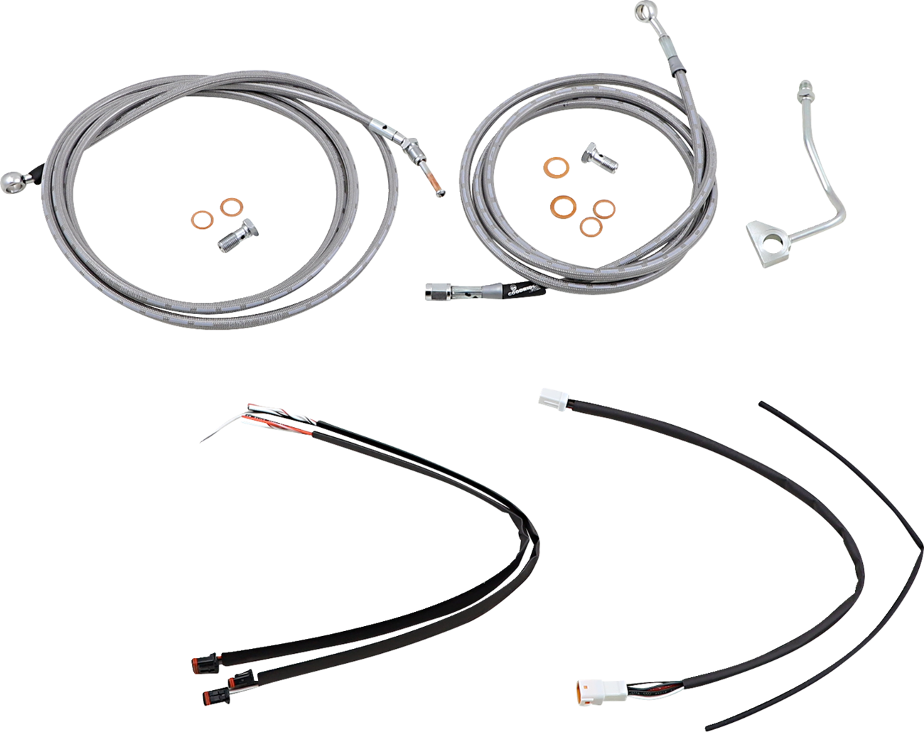 BURLY BRAND Complete Stainless Braided Handlebar Cable/Brake Line Kit - 16" Ape Hangers / '17-'20 Touring 0610-2072