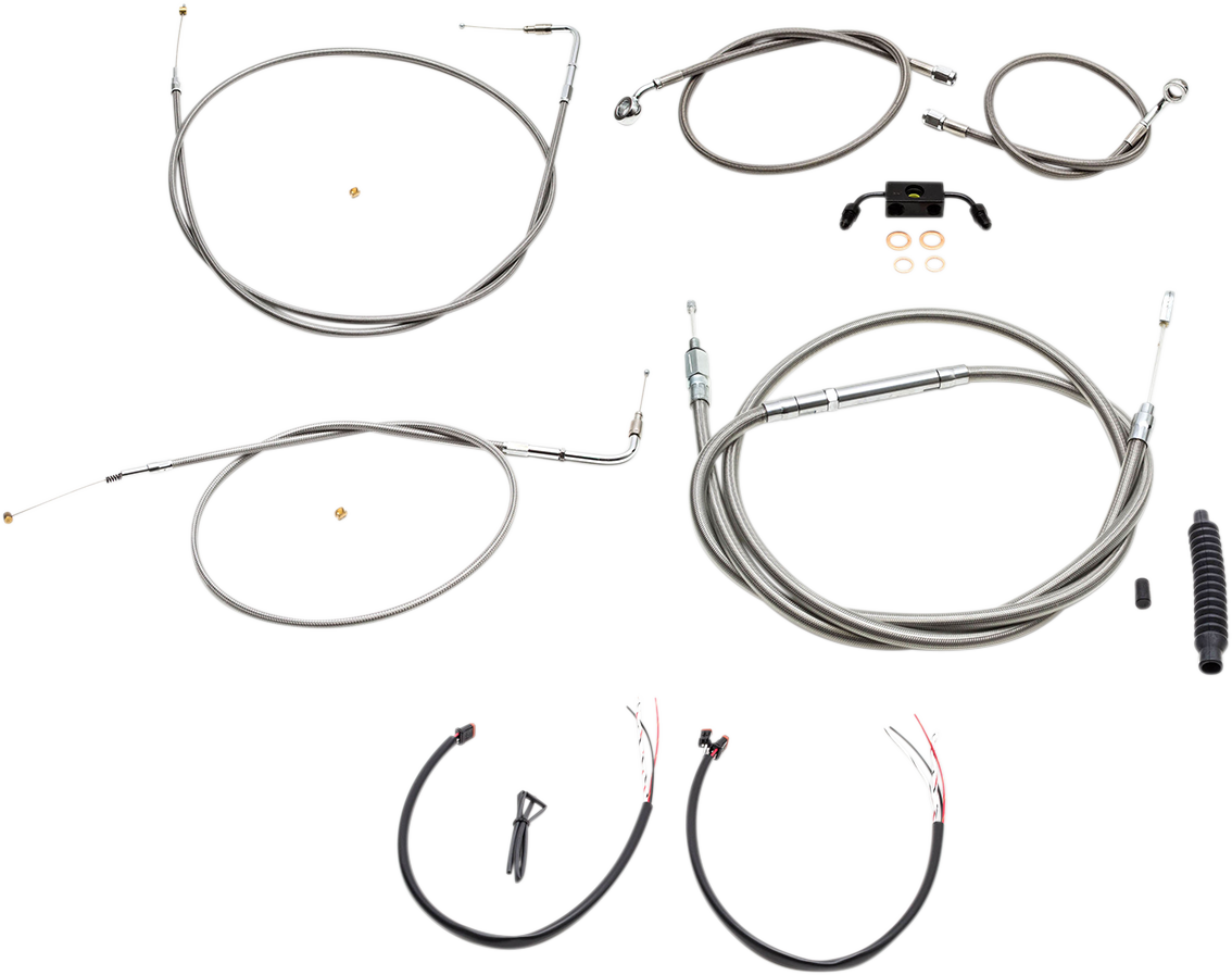 LA CHOPPERS Complete Stainless Braided Handlebar Cable/Brake Line Kit — Cable Kit