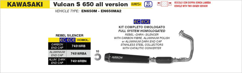Arrow Kawasaki Vulcan S 650 E5+ '25 Stainless Steel Collectors -74016cc