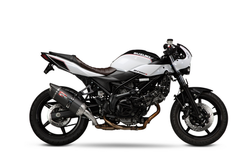 Yoshimura SV650 17-26/SV650X 19-26 AT2 Stainless Slip-On Exhaust, w/ Carbon Fiber Muffler