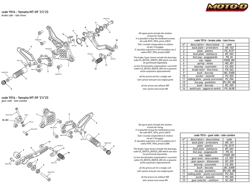Bonamici Yamaha MT-09 Rearsets (2021+)