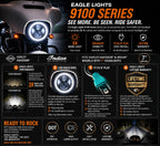 Eagle Lights 7" LED Headlight with LED Halo Ring for Harley-Davidson® and Indian® Motorcycles - Generation I /  Black Kit