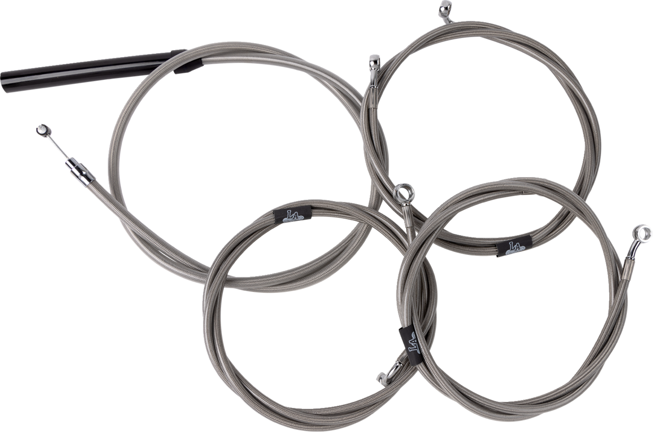 LA CHOPPERS Complete Stainless Braided Handlebar Cable/Brake Line Kit — Cable Kit
