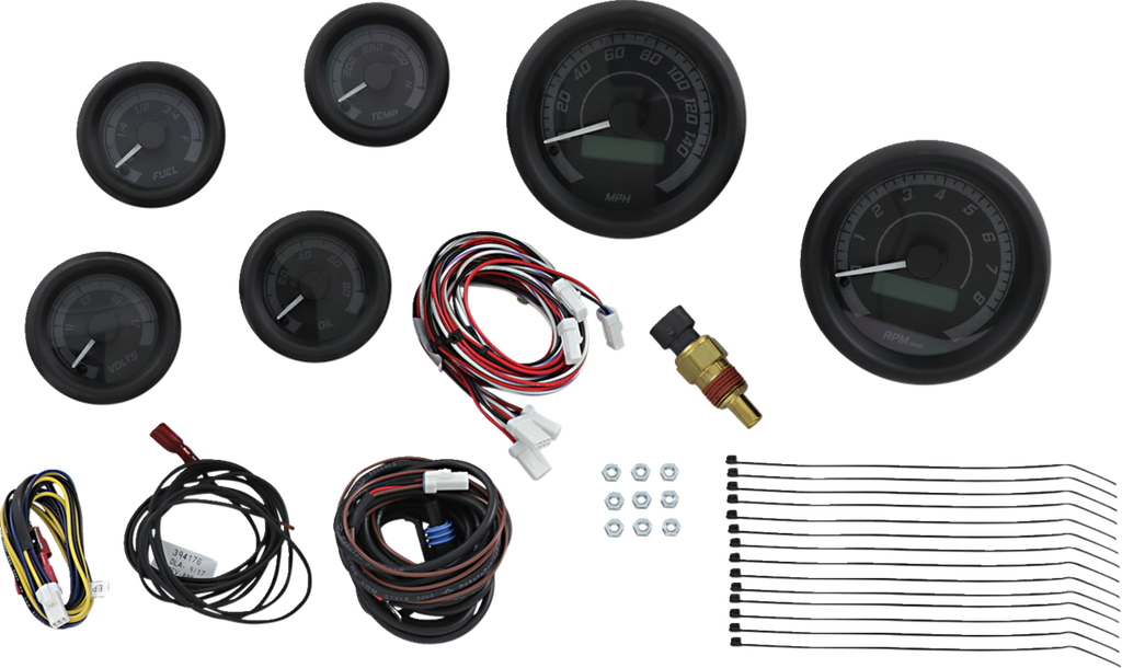 DAKOTA DIGITAL MVX-8K Series Analog/Digital Gauge Kit — 8604KGK Model - MVX-8K Series Analog/Digital 6-Gauge Kit / Black Bezel / Black Face with Gray Background 2212-0437