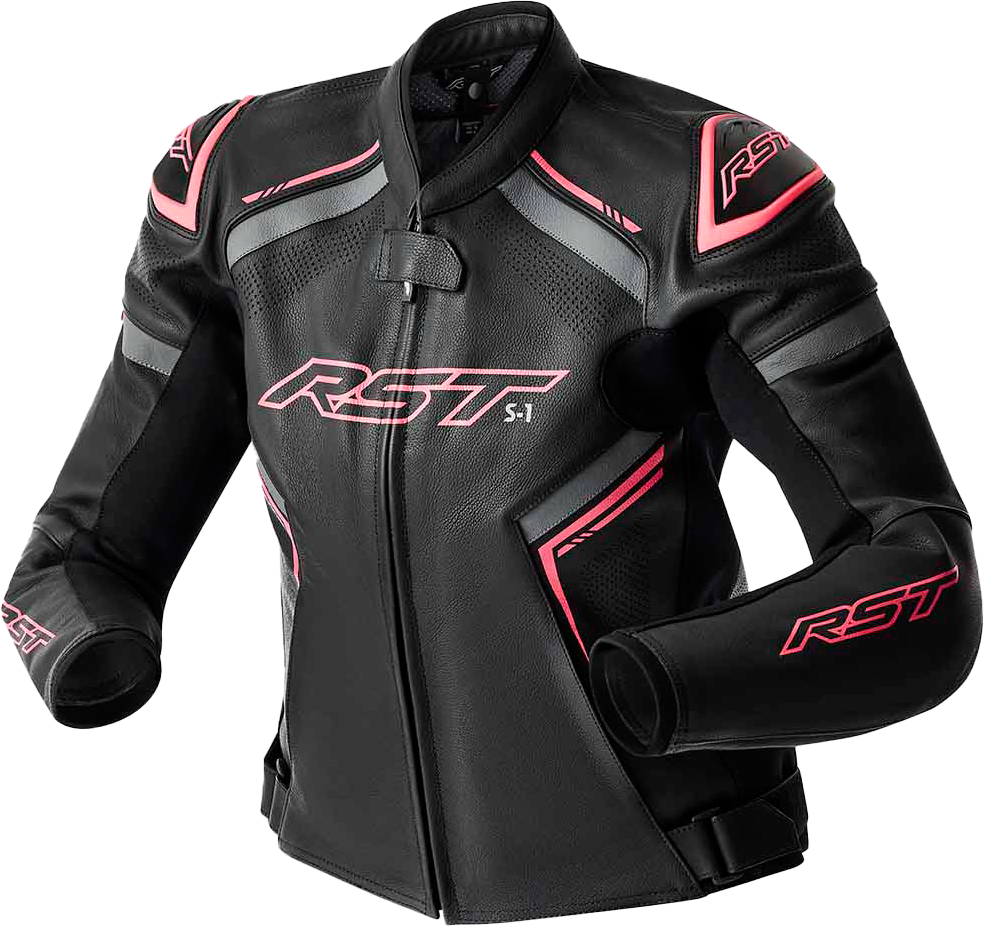 RST S-1 CE Women's Leather Jacket - Black / Fluorescent Pink - View 1