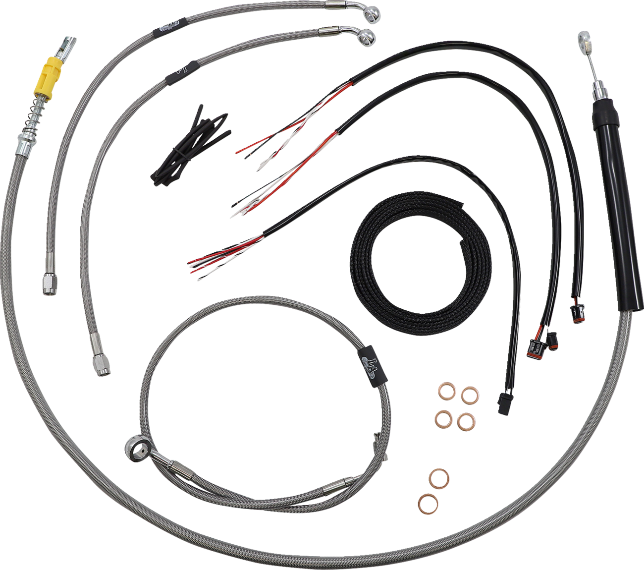 LA CHOPPERS Complete Stainless Braided Handlebar Cable/Brake Line Kit — Cable Kit