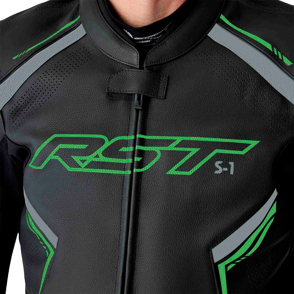 RST S-1 CE Men's Leather Jacket - Black / Grey / Fluorescent Green - View 27