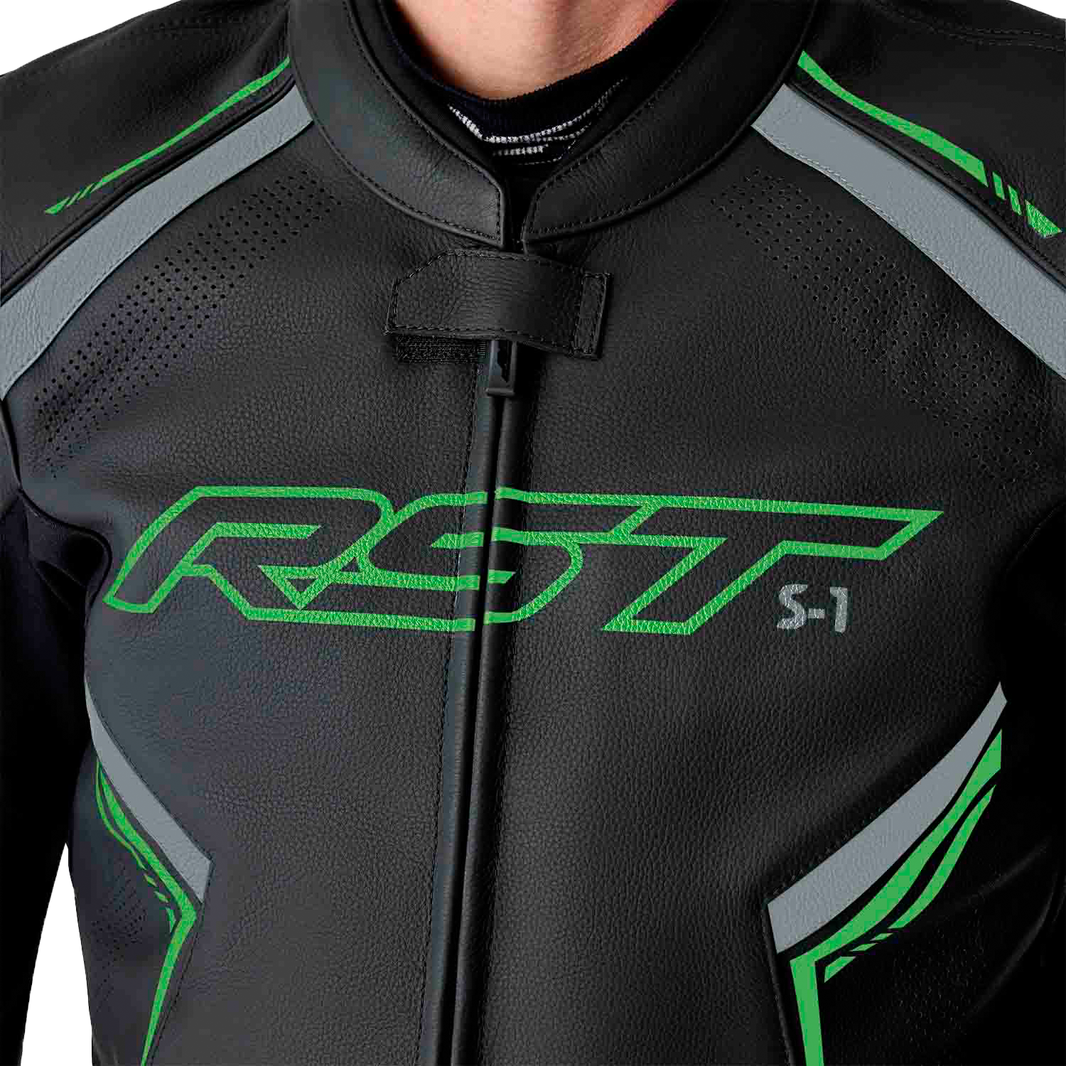 RST S-1 CE Men's Leather Jacket - Black / Grey / Fluorescent Green - View 27