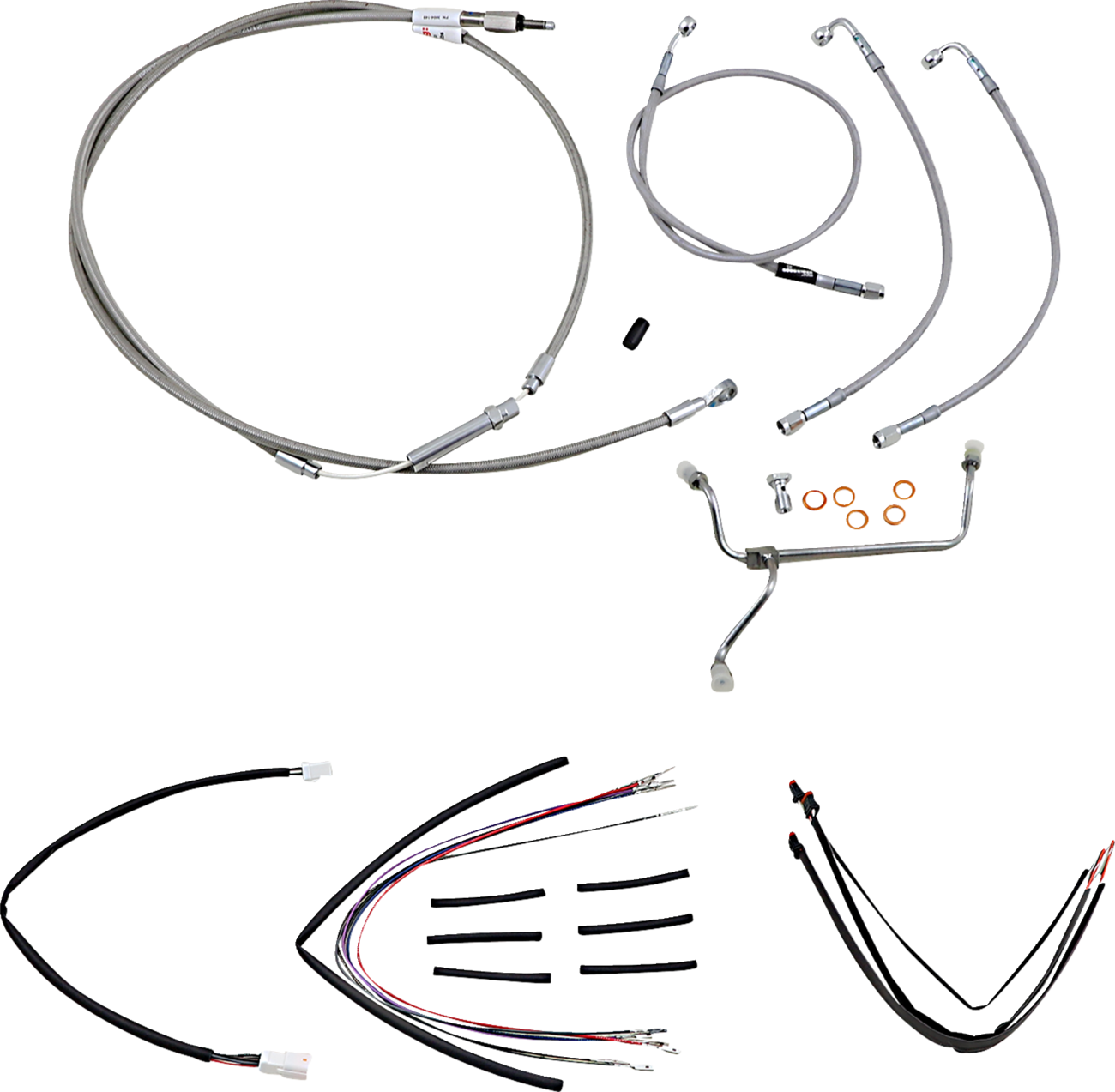 BURLY BRAND Complete Stainless Braided Handlebar Cable/Brake Line Kit - 18" Ape Hangers / '14-16 FLHR 0610-2058