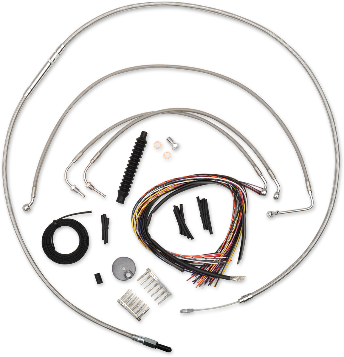 LA CHOPPERS Complete Stainless Braided Handlebar Cable/Brake Line Kit — Cable Kit