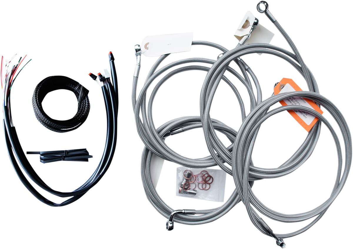 LA CHOPPERS Complete Stainless Braided Handlebar Cable/Brake Line Kit — Cable Kit