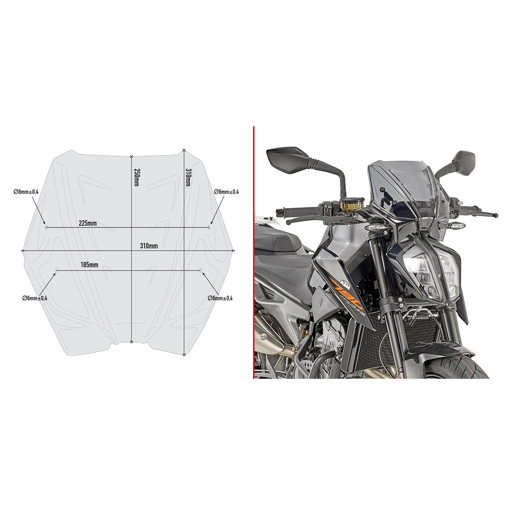 GIVI A7708 Specific Screen Smoked for KTM Duke 790 and KTM Duke 890 R